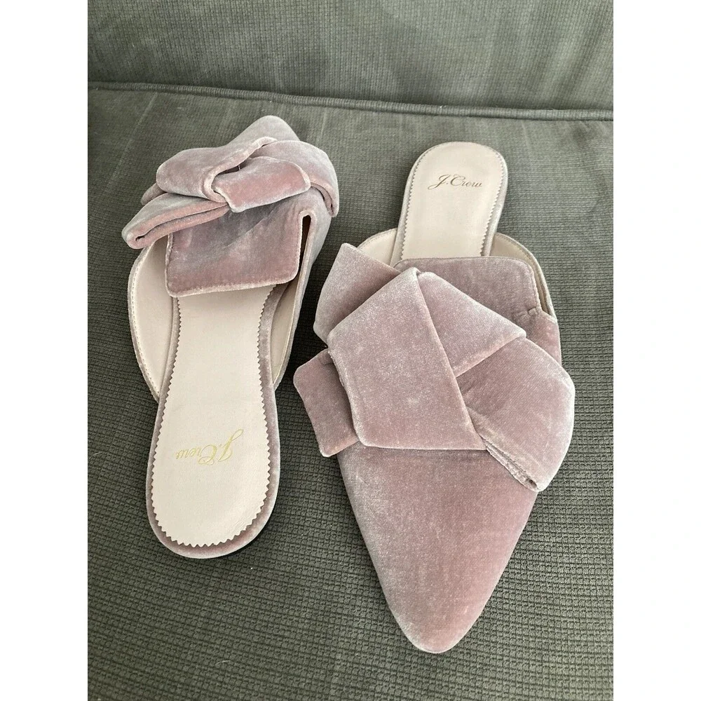 Blush Velvet Bow Pointed-Toe Slip-On Flats